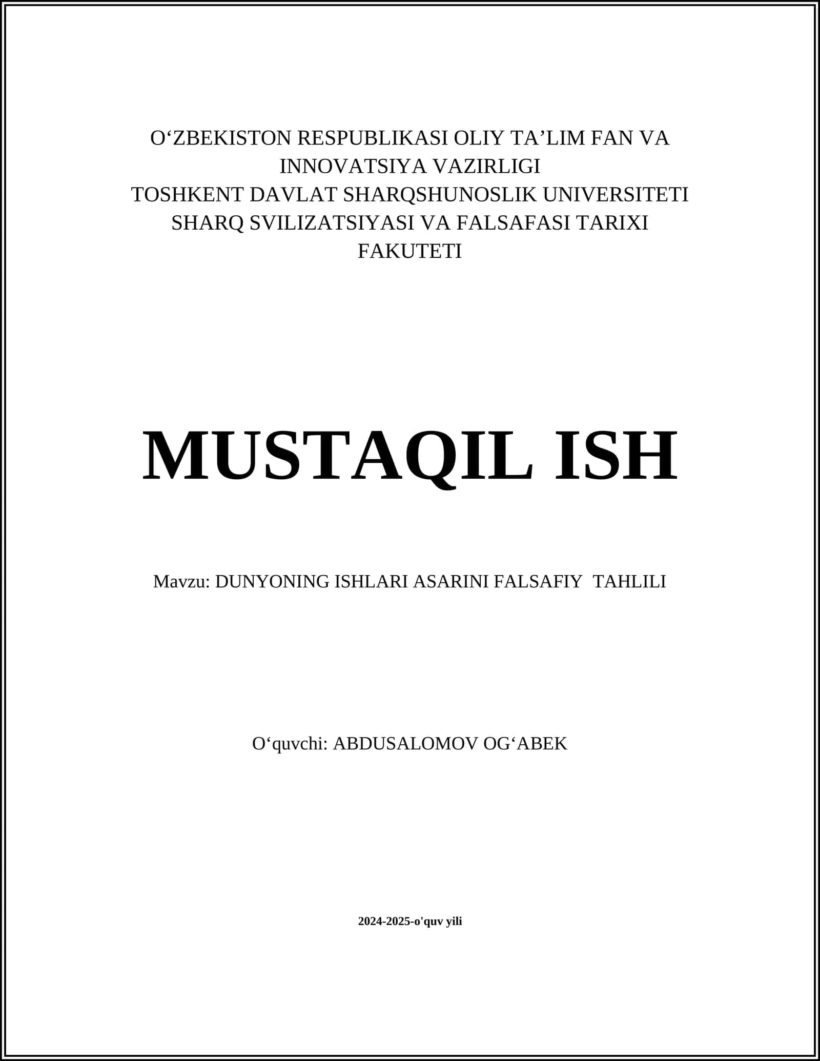 DUNYONING ISHLARI ASARI 1