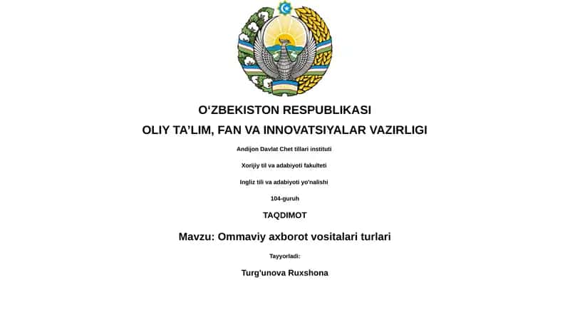 Ommaviy axborot vositalari turlari 1
