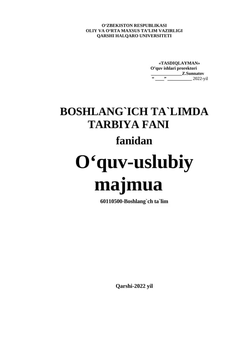 BOSHLANG`ICH TA`LIMDA TARBIYA FANI 1