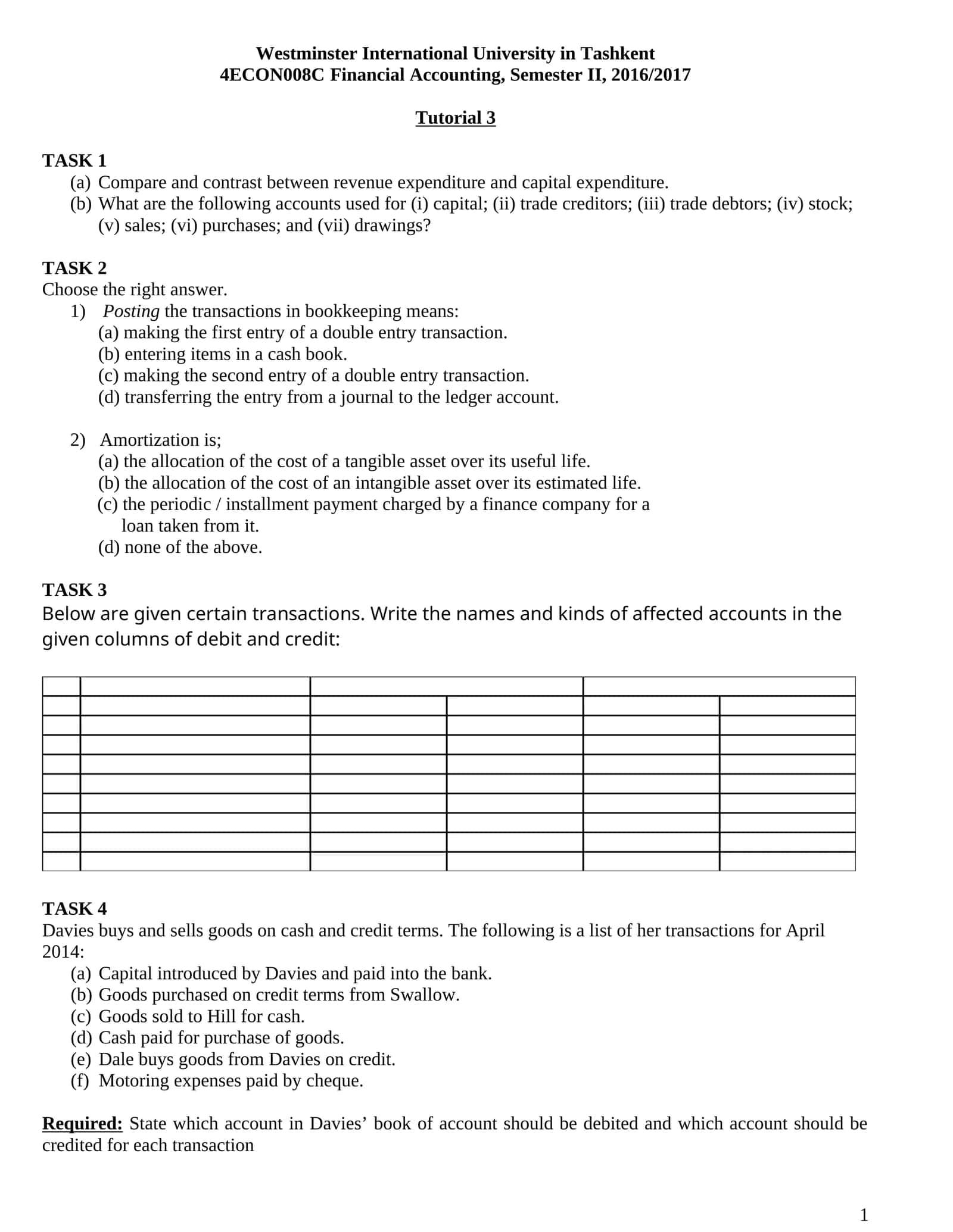 4ECON008C Financial Accounting, Semester II, 2016/2017 1