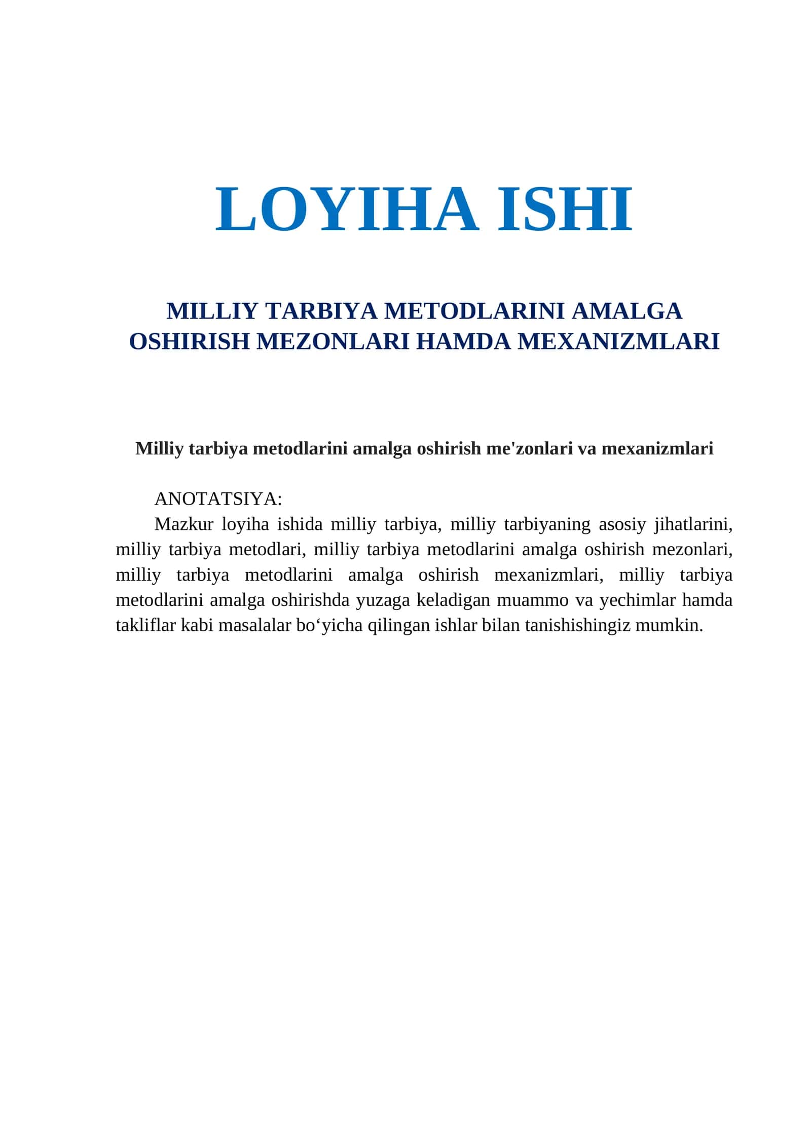 MILLIY TARBIYA METODLARINI AMALGA OSHIRISH MEZONLARI HAMDA MEXANIZMLARI 1