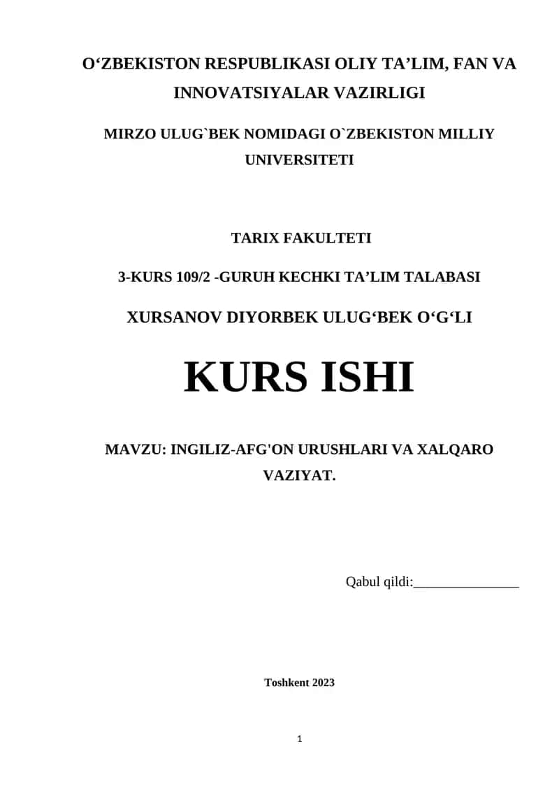 INGILIZ-AFG'ON URUSHLARI VA XALQARO VAZIYAT 1