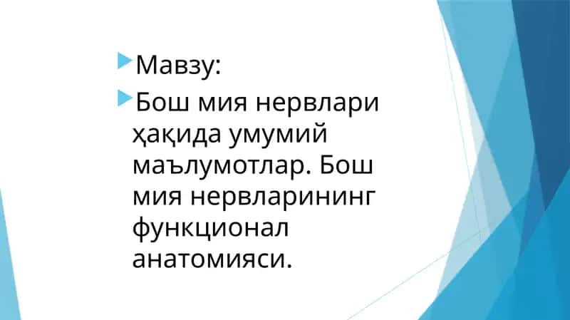 Бош мия нервлари ҳақида умумий маълумотлар 1