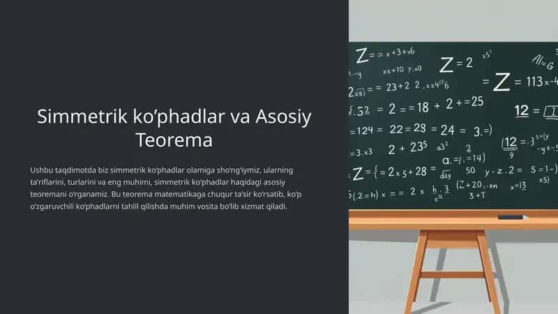 Simmetrik ko’phadlar va Asosiy Teorema 1