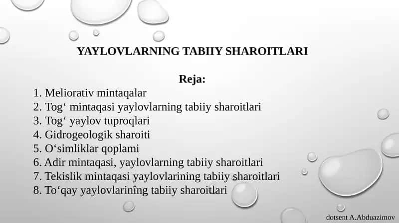 YAYLOVLARNING TABIIY SHAROITLARI 1