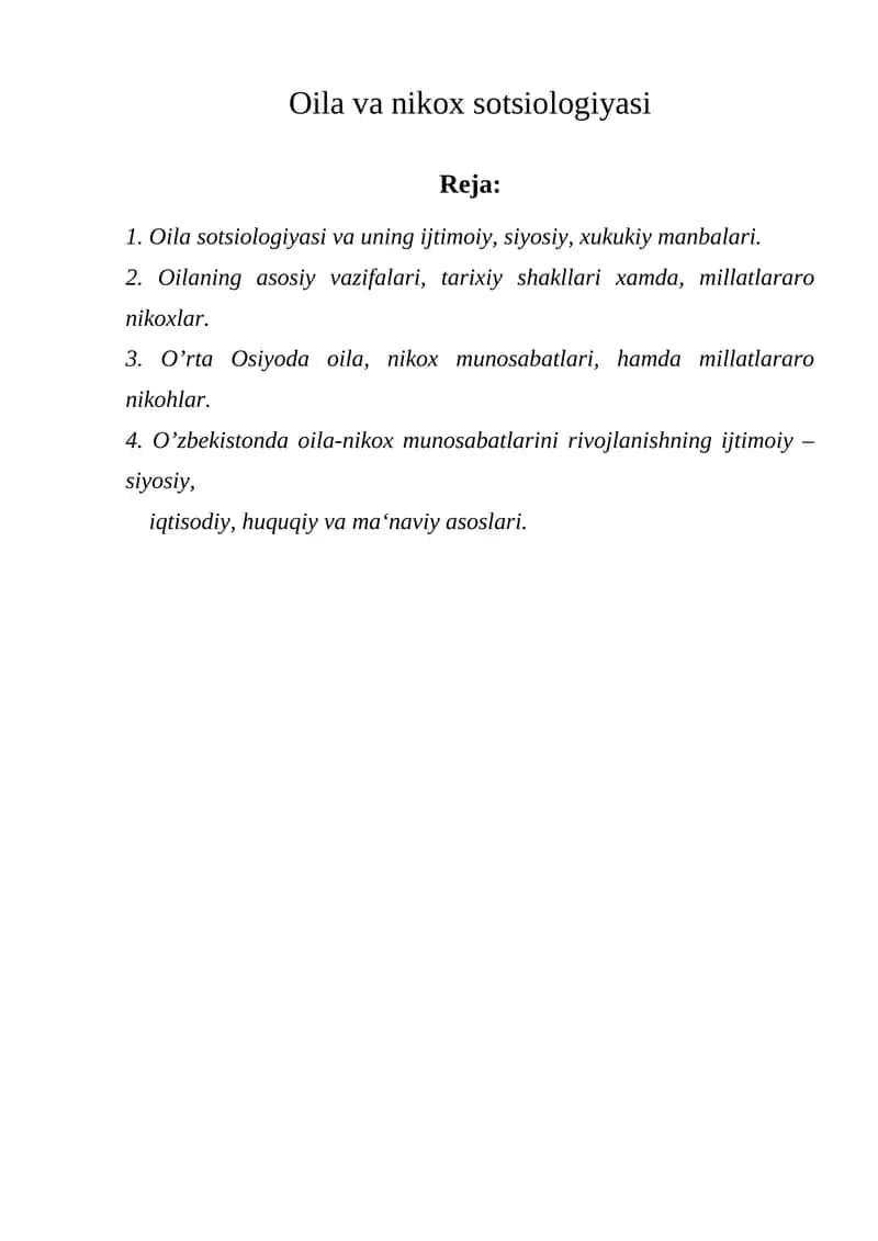 Oila va nikox sotsiologiyasi 1