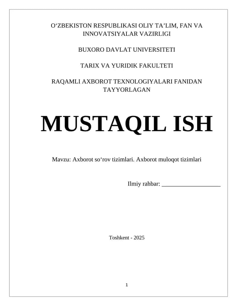 Axborot soʻrov tizimlari. Axborot muloqot tizimlari 1