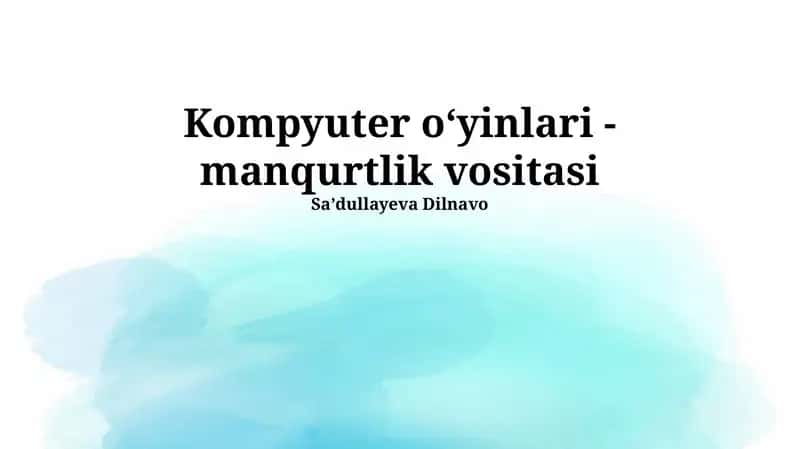 Kompyuter oʻyinlari - manqurtlik vositasi 1