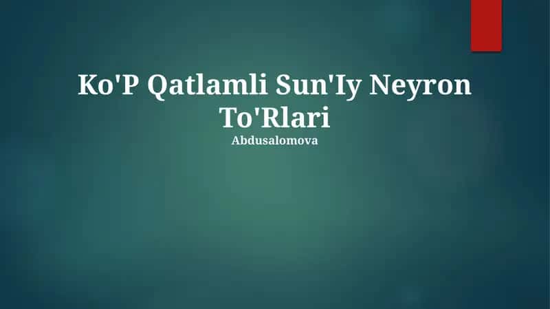 Ko'P Qatlamli Sun'Iy Neyron To'Rlari 1