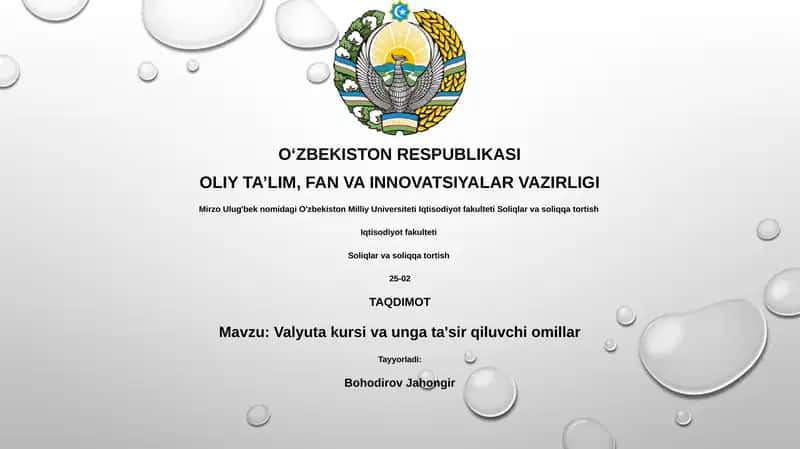 Valyuta kursi va unga ta'sir qiluvchi omillar 1