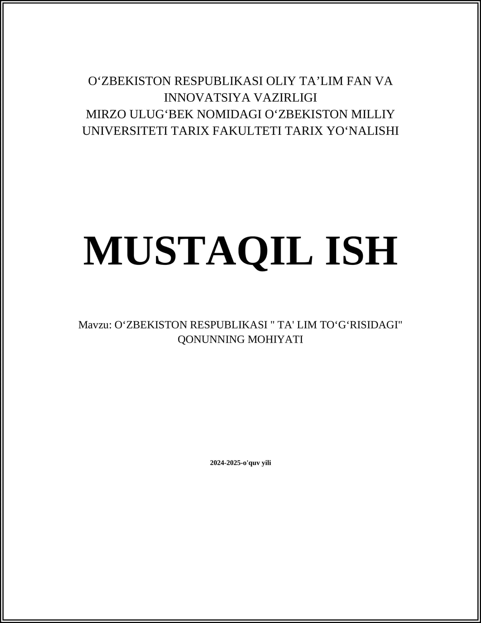 Oʻzbekiston Respublikasi "Ta'lim Toʻgʻrisidagi" Qonuni 1