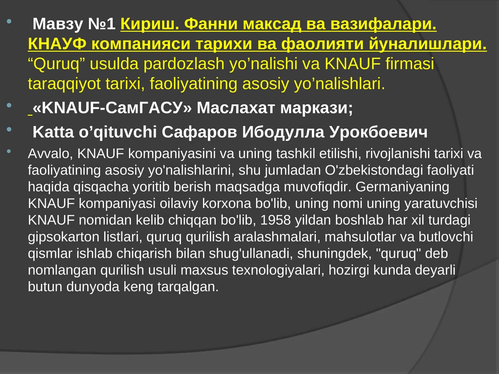 KNAUF компанияси тарихи ва фаолияти йуналишлари 1