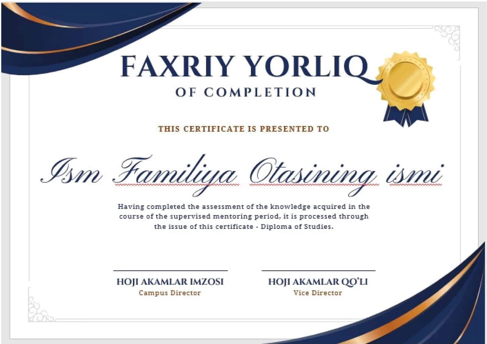 FAXRIY YORLIQ OF COMPLETION 1