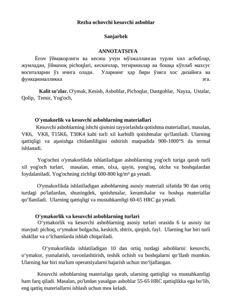 Rezba ochovchi kesuvchi asboblar 1