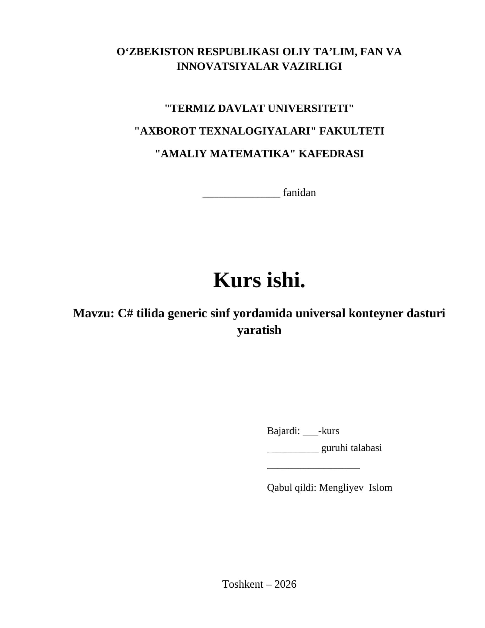 C# tilida generic sinf yordamida universal konteyner dasturi yaratish 1