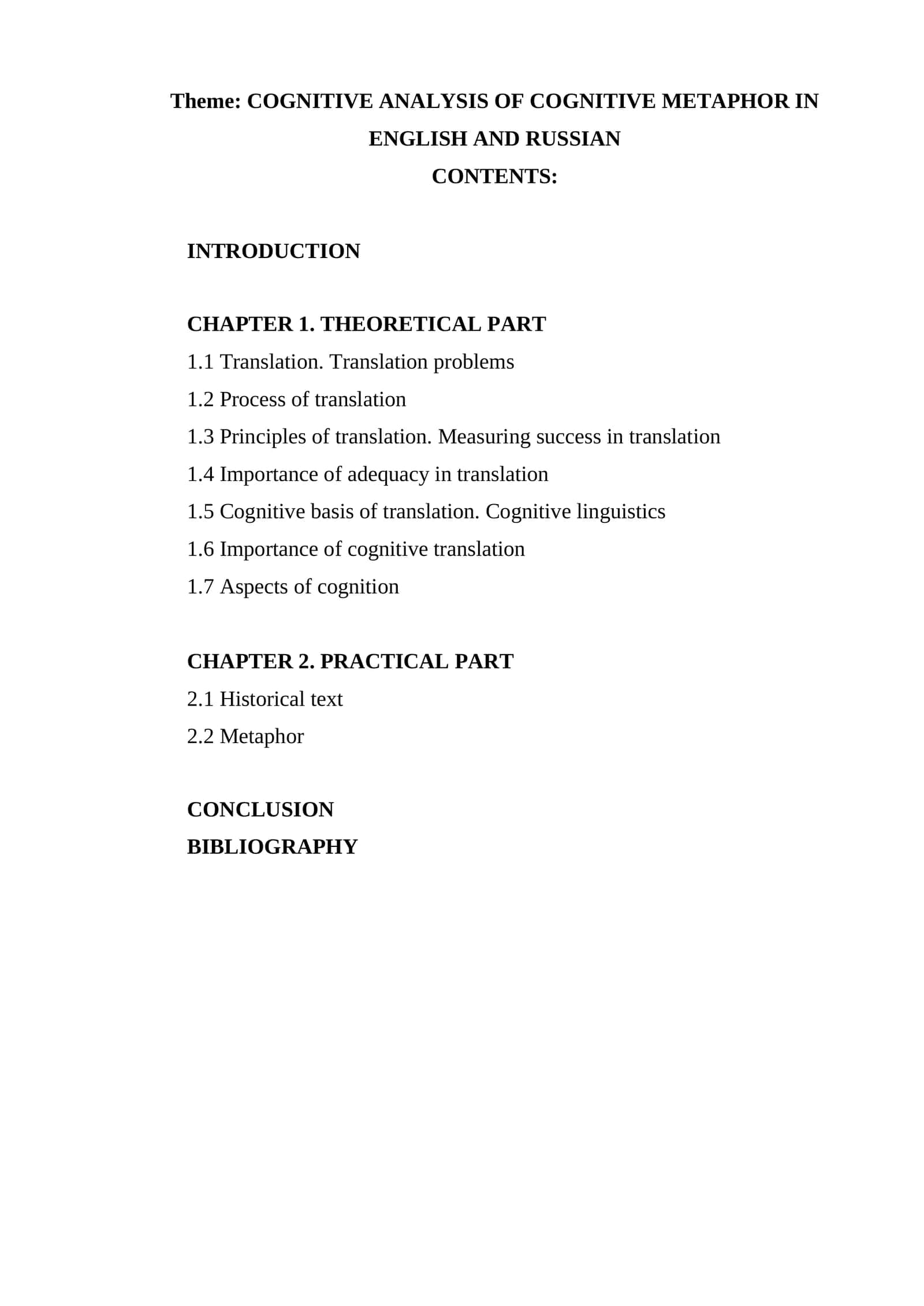 COGNITIVE ANALYSIS OF COGNITIVE METAPHOR IN ENGLISH AND RUSSIAN 1