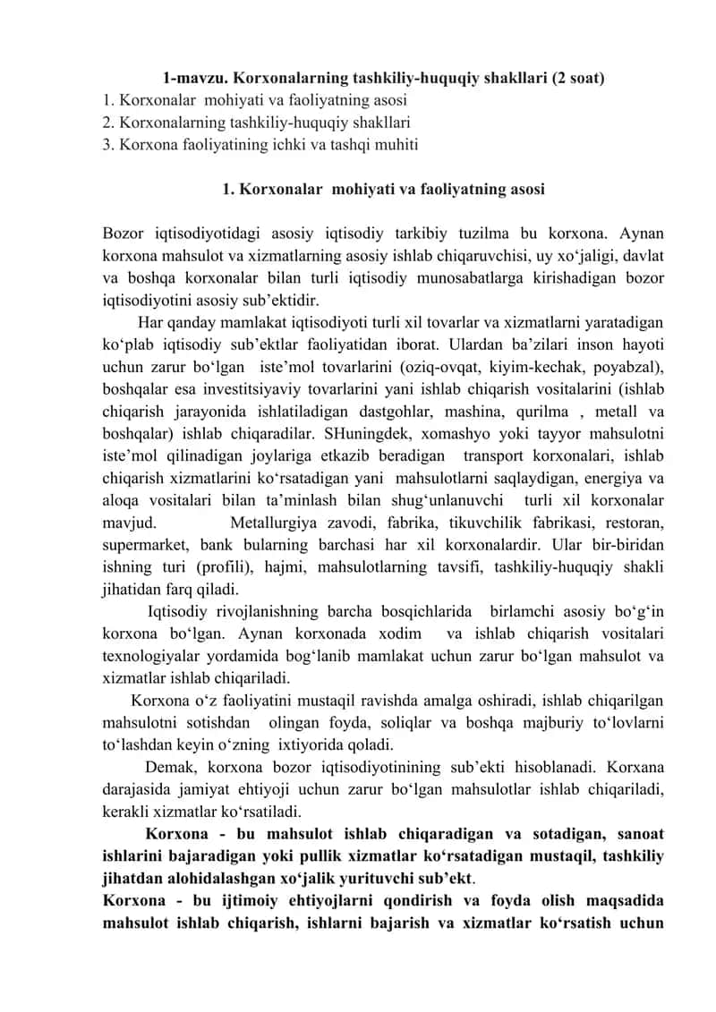 Korxonalarning tashkiliy-huquqiy shakllari 1