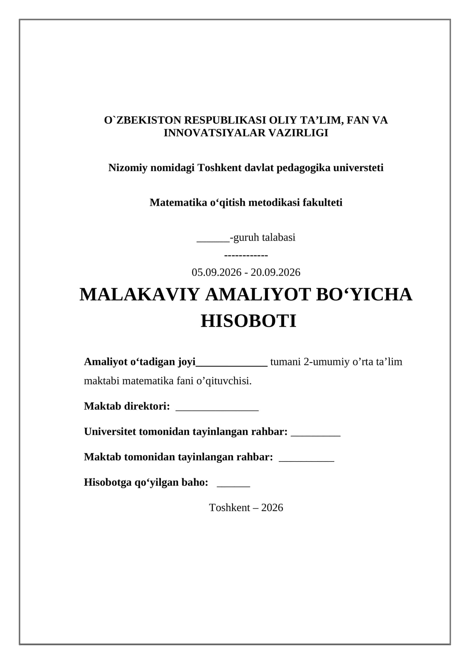 MALAKAVIY AMALIYOT BO‘YICHA HISOBOTI 1