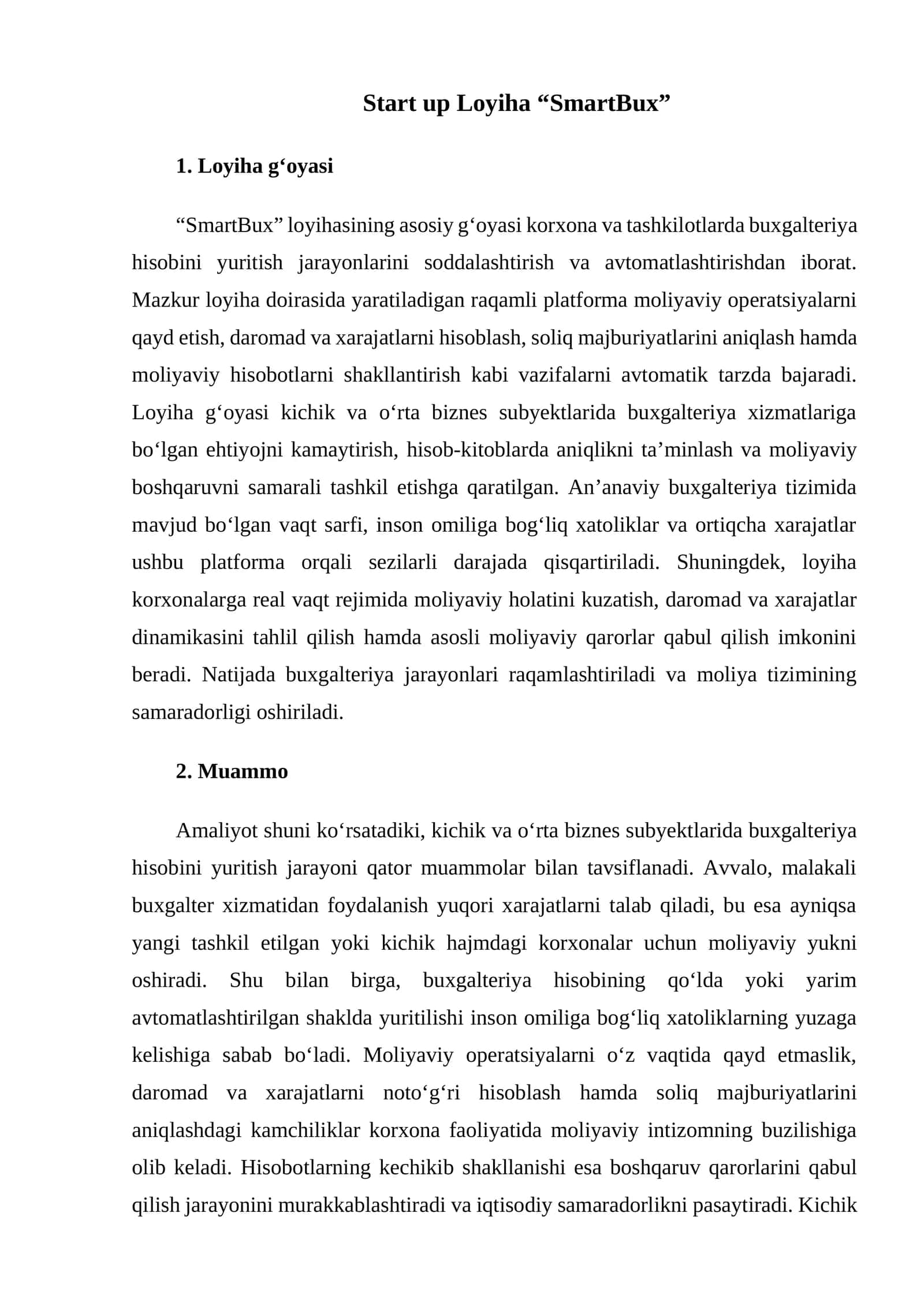 Start up Loyiha “SmartBux” 1