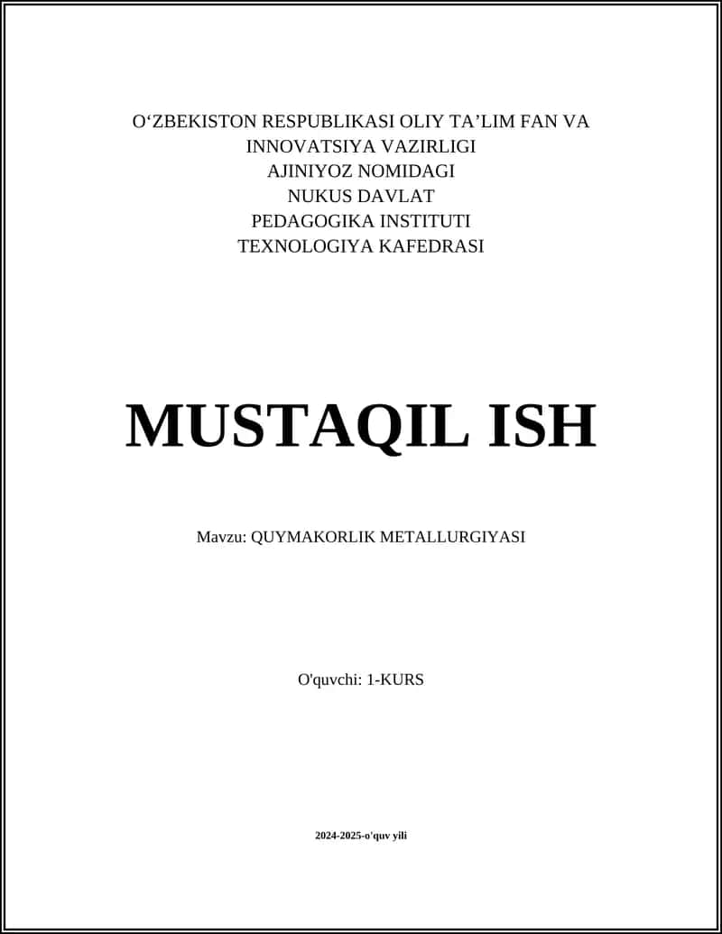 QUYMAKORLIK METALLURGIYASI 1