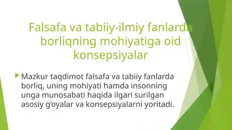 Falsavatabiiy-ilmiy fanlar borliqning mohiyati va oid konsepsiyalar