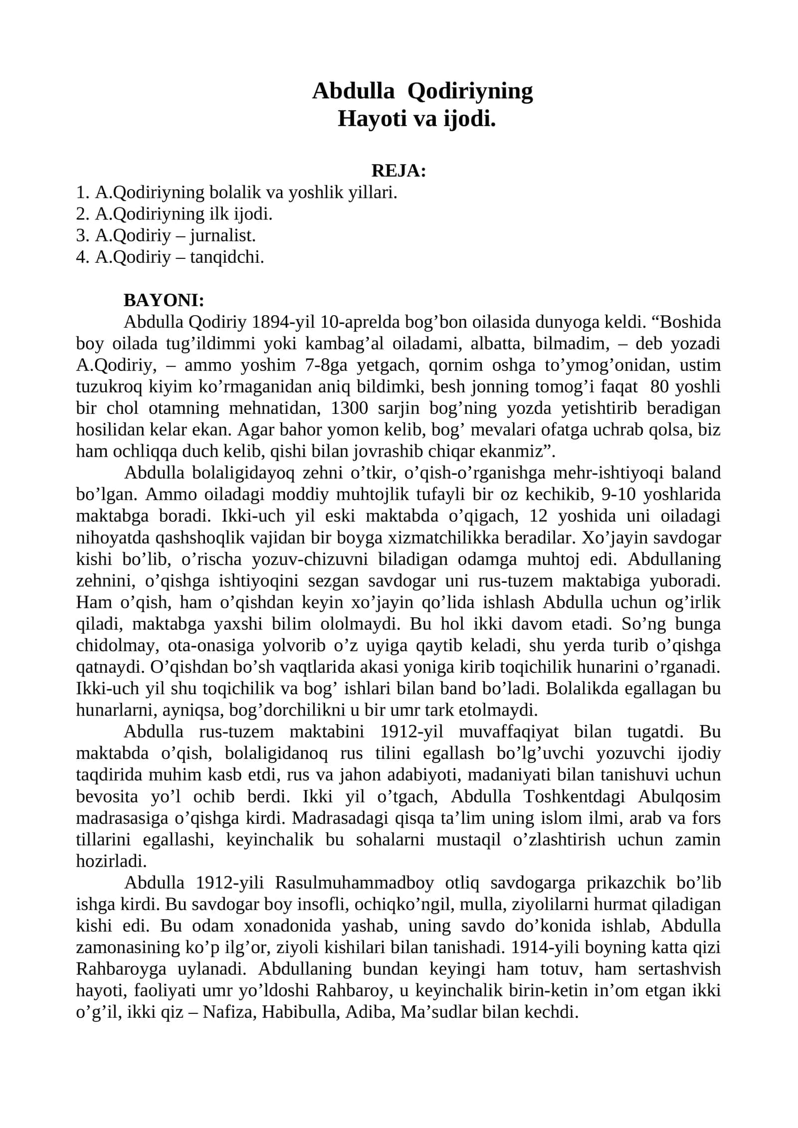 Abdulla Qodiriyning Hayoti va Ijodi 1