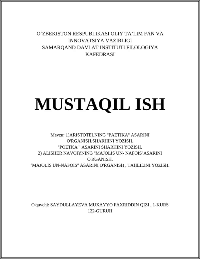 Aristotelning "Poetika" asari 1