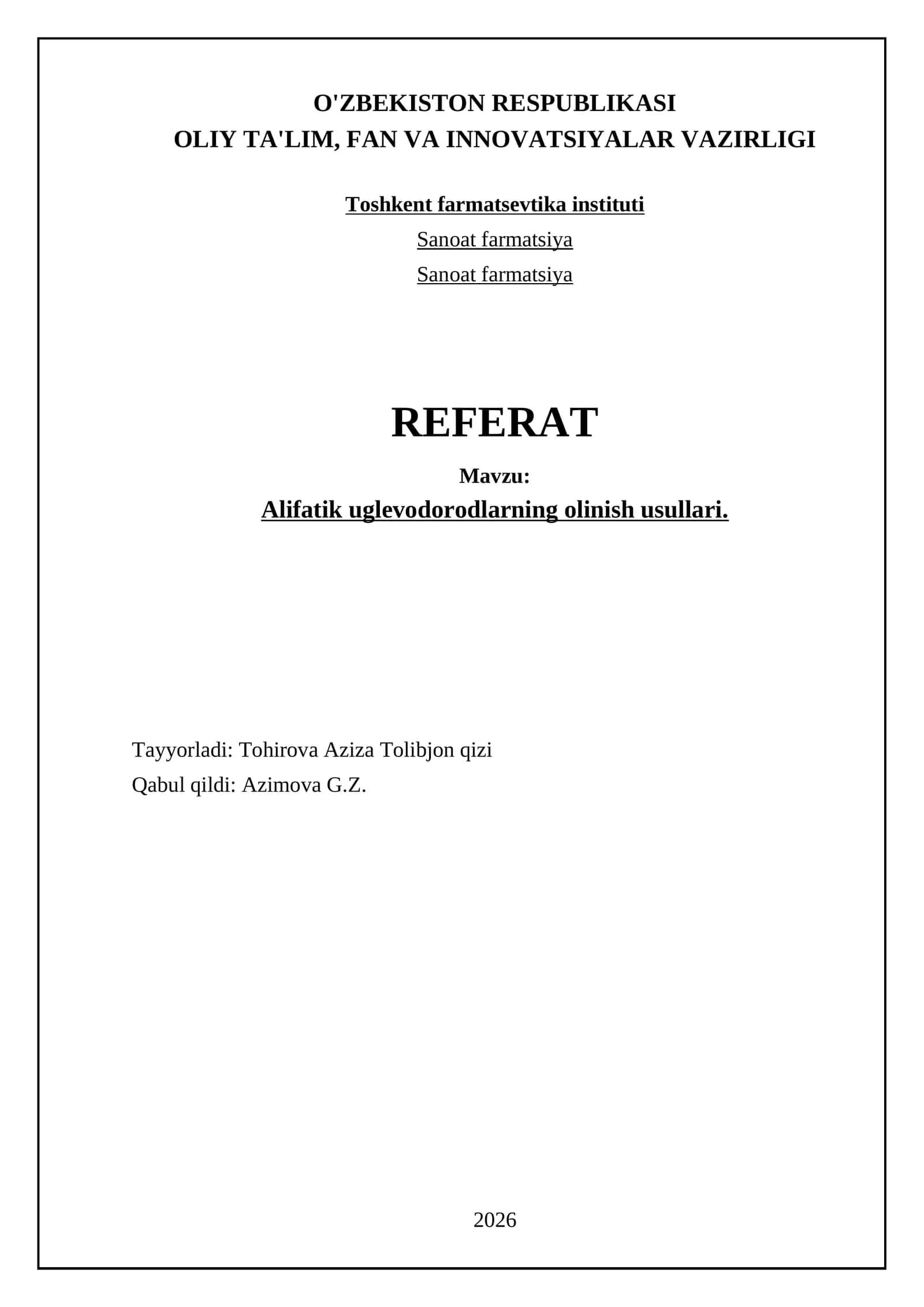 Alifatik uglevodorodlarning olinish usullari 1