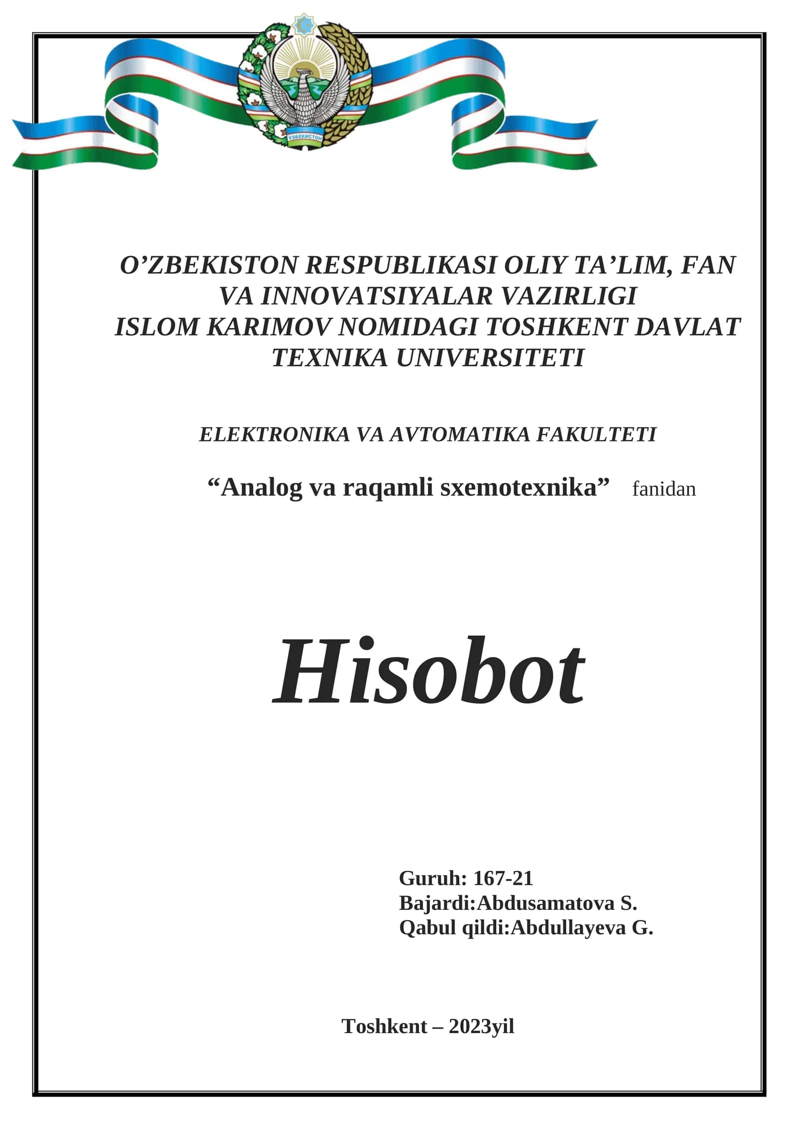 Analog va raqamli sxemotexnika 1