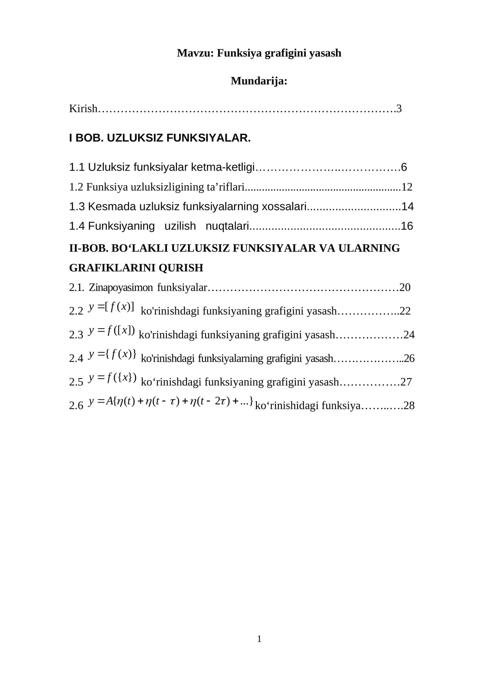 Funksiya grafigini yasash 1