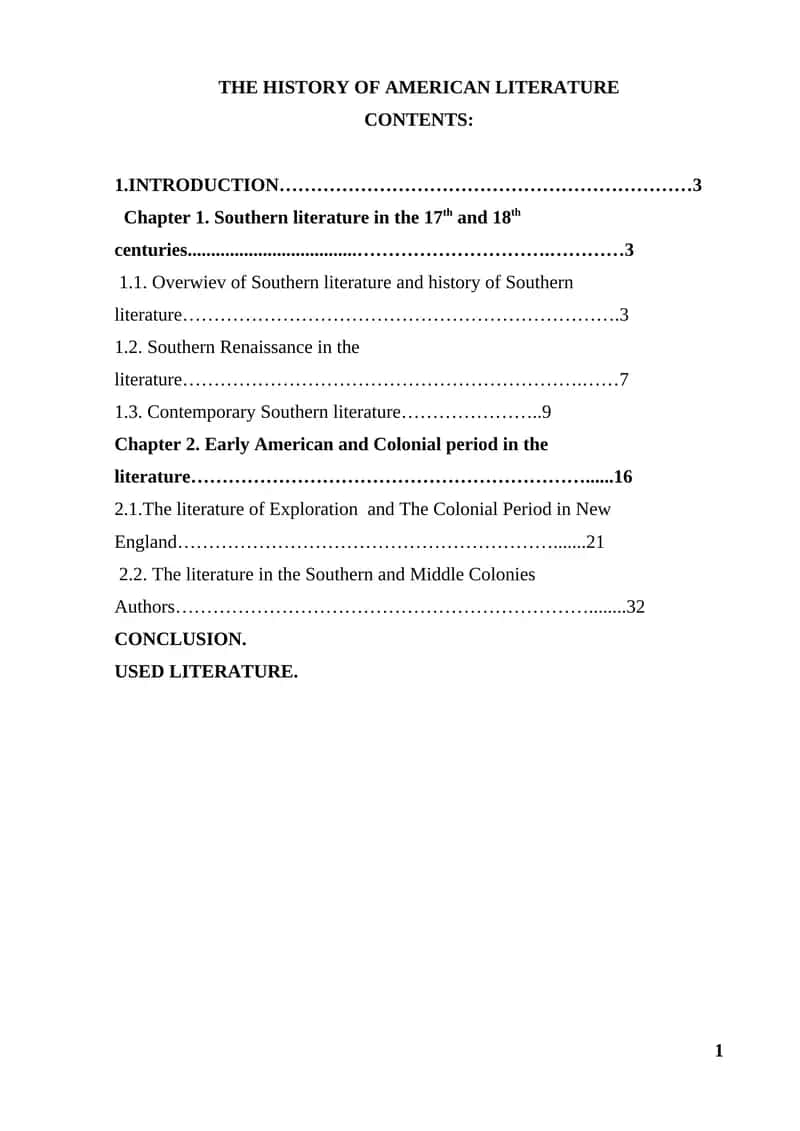 THE HISTORY OF AMERICAN LITERATURE 1