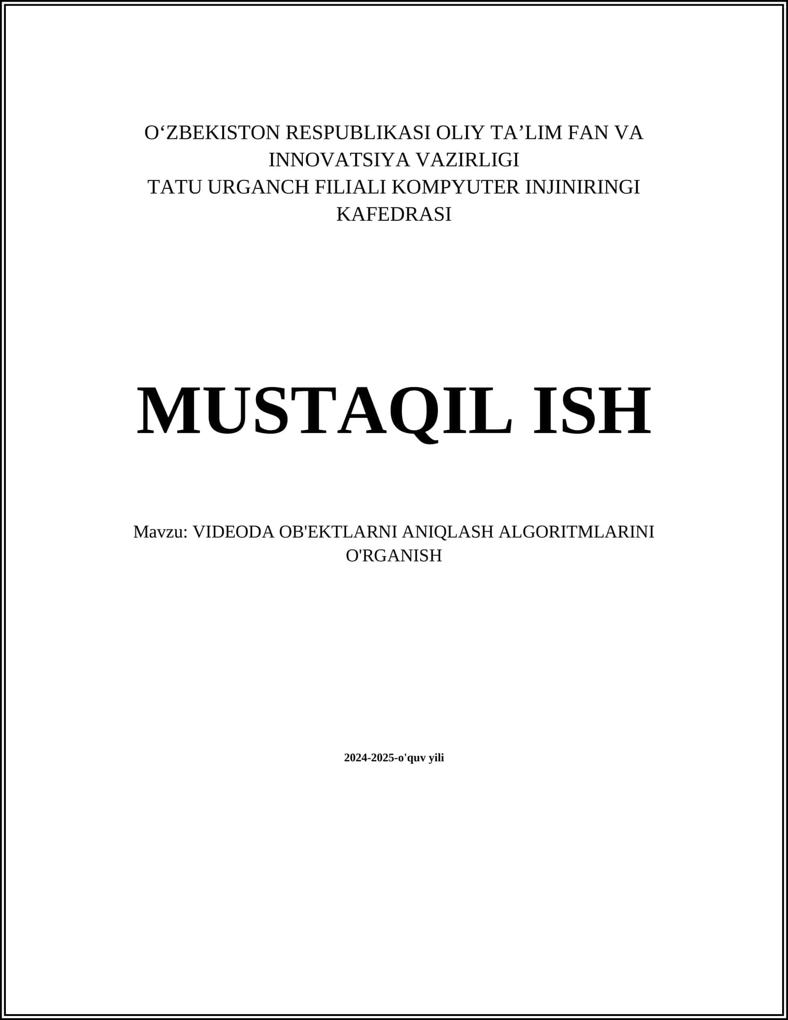 VIDEODA OB'EKTLARNI ANIQLASH ALGORITMLARINI O'RGANISH 1