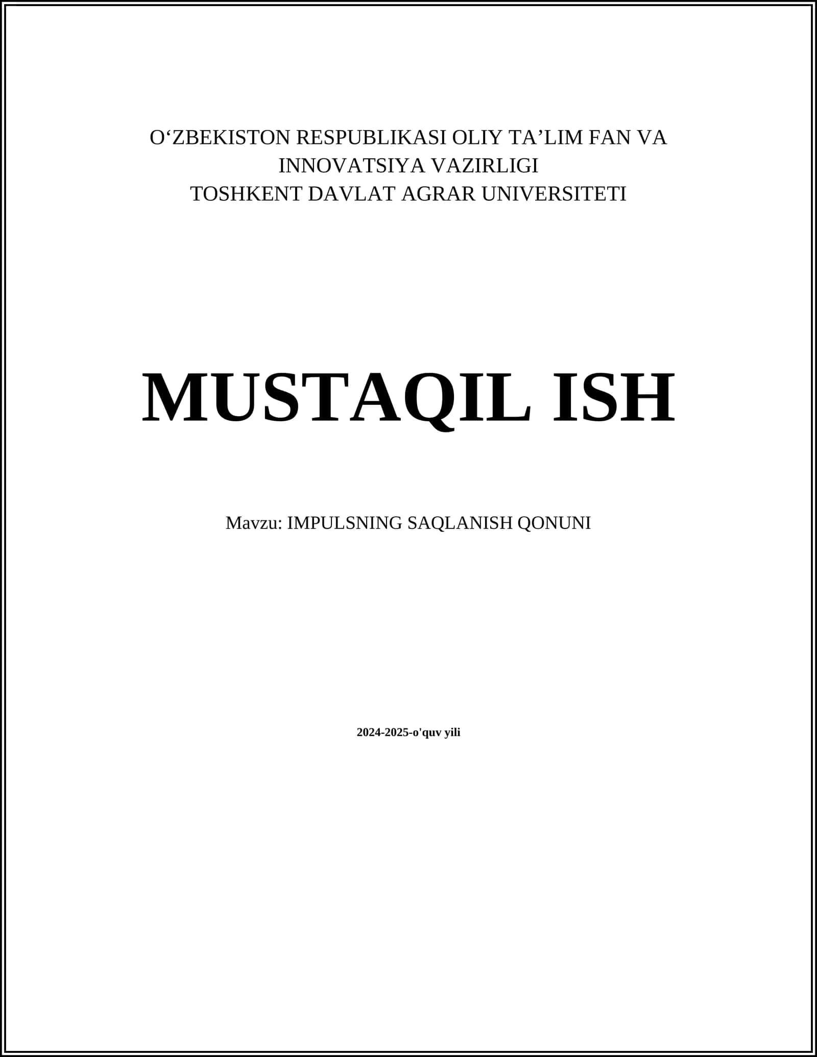 IMPULSNING SAQLANISH QONUNI 1