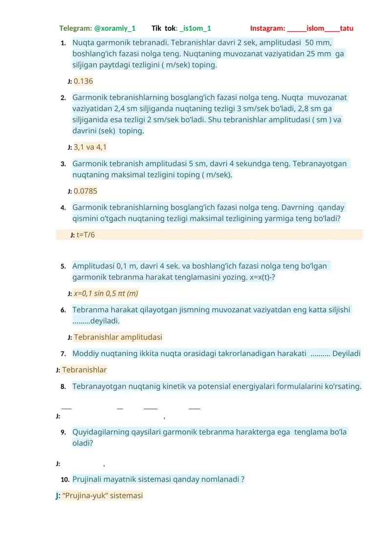 Garmonik tebranmalarni hisoblash 1