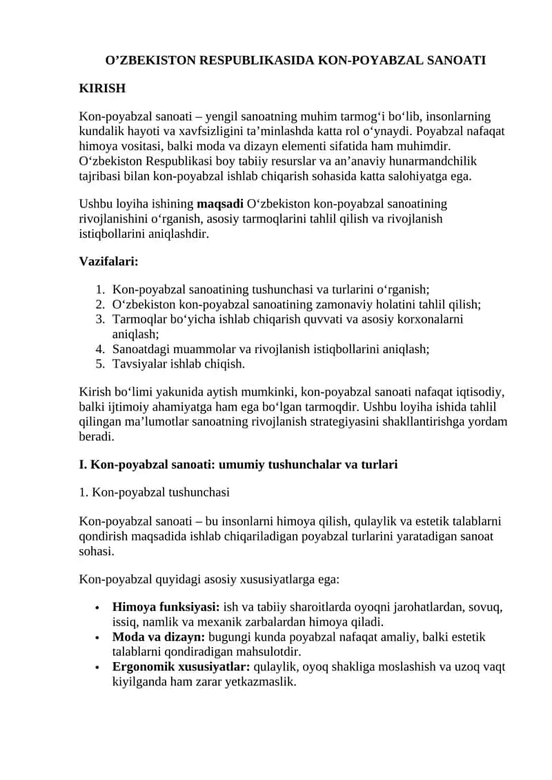 O’ZBEKISTON RESPUBLIKASIDA KON-POYABZAL SANOATI 1