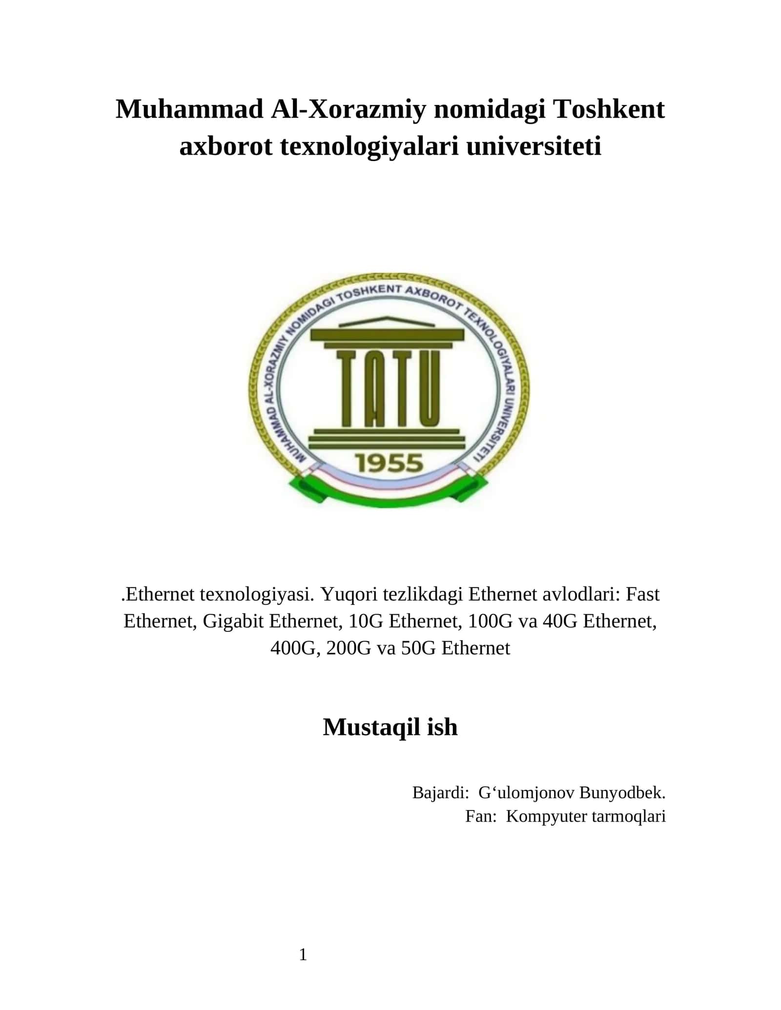Ethernet texnologiyasi 1