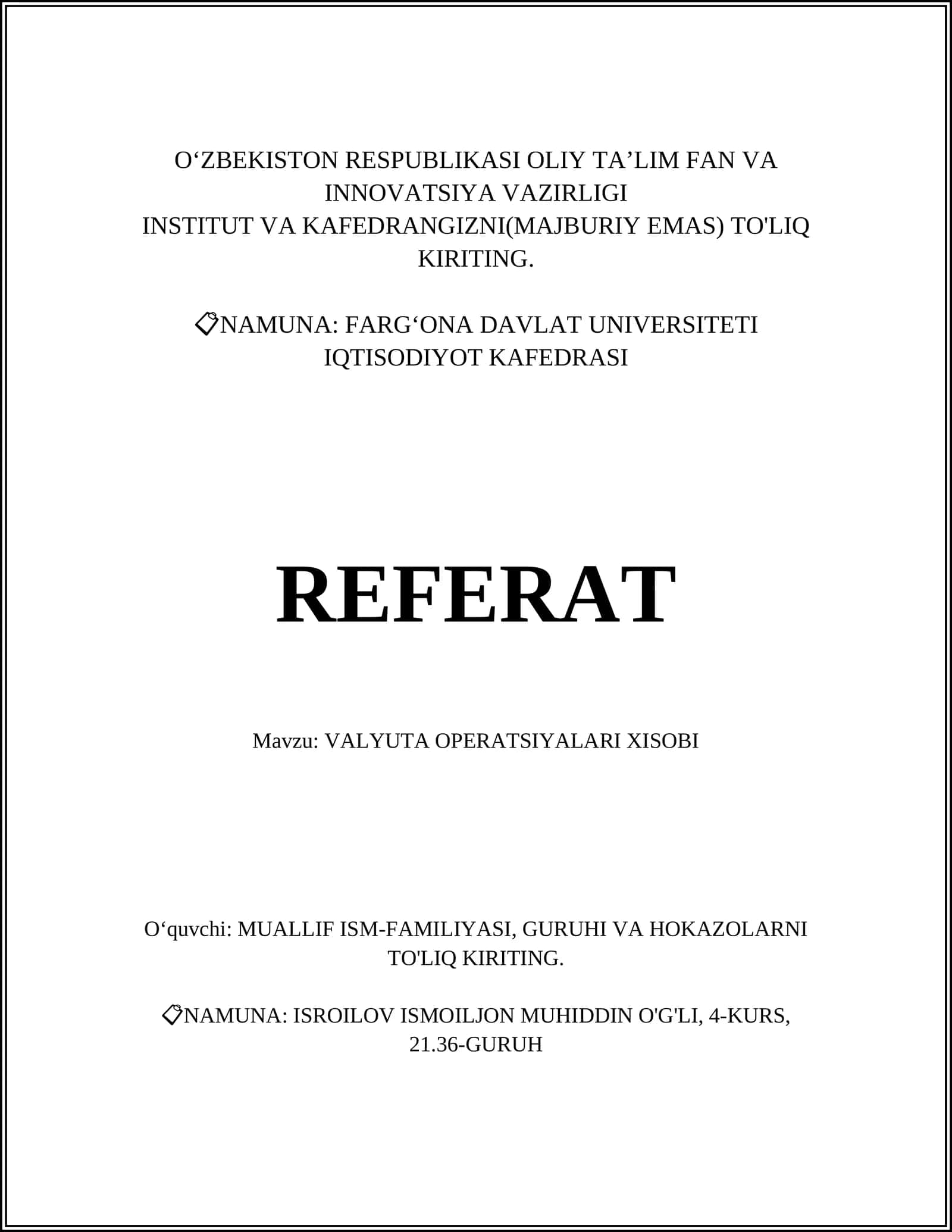 VALYUTA OPERATSIYALARI XISOBI 1