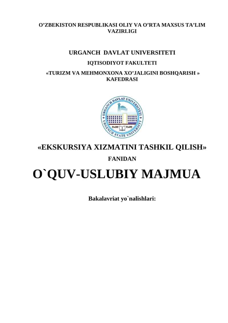 Ekskursiya xizmatini tashkil qilish 1