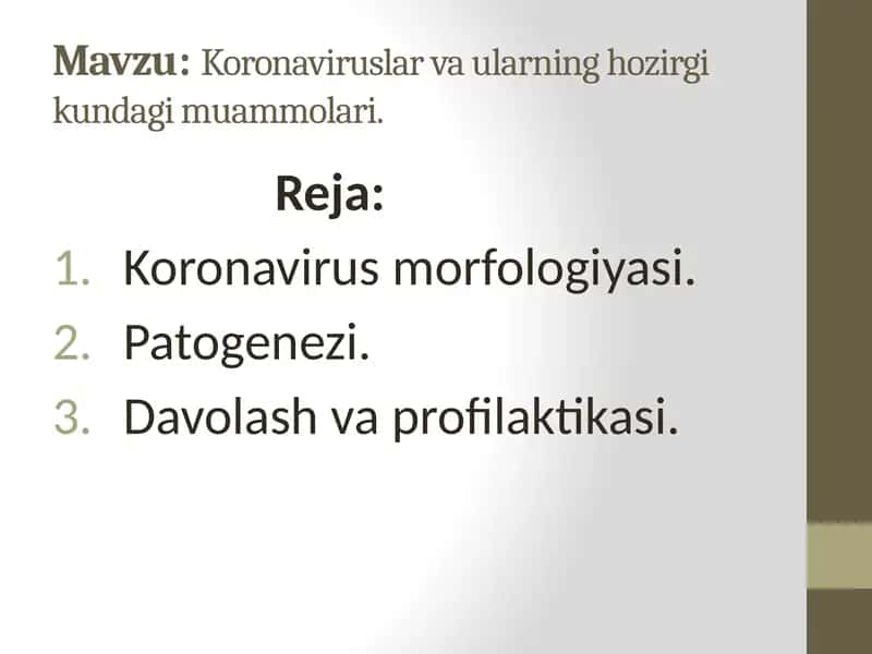 korinavirus va uning hozirgi kundagi muammolari 1