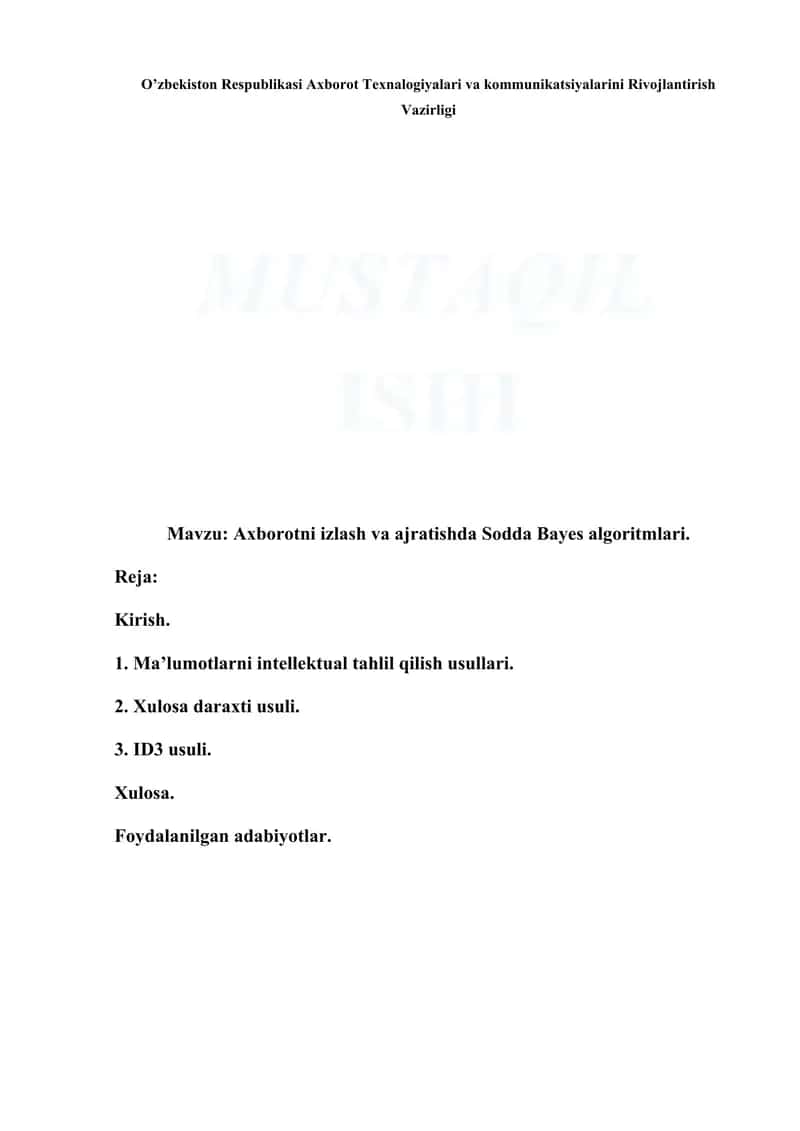 Axborotni izlash va ajratishda Sodda Bayes algoritmlari 1
