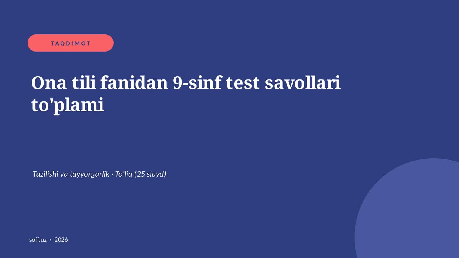 Ona tili fanidan 9-sinf test savollari to'plami 1