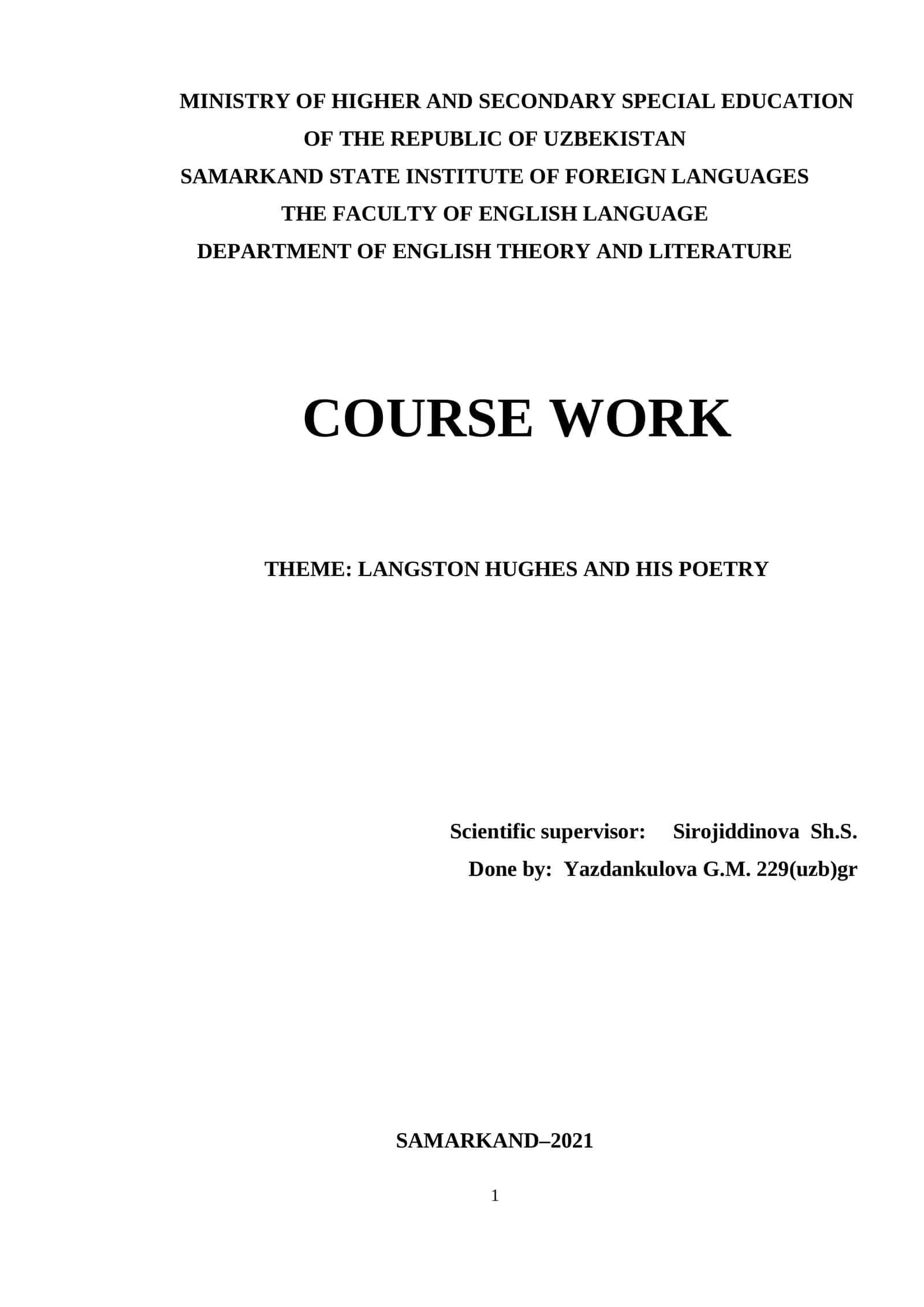 Kurs ishlari: Langston Hughes and His Poetry 1