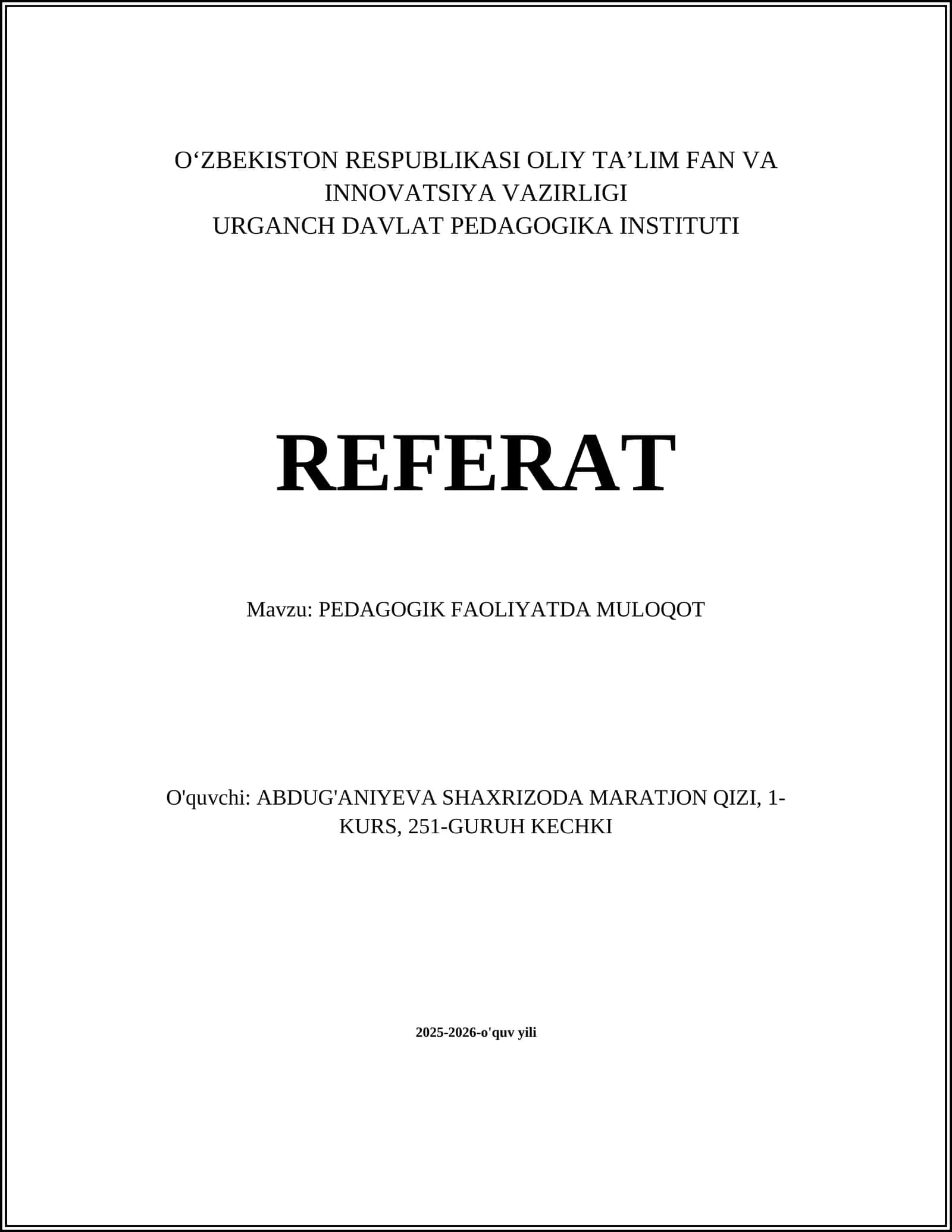 PEDAGOGIK FAOLIYATDA MULOQOT 1