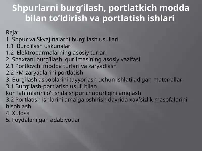 Shpurlarniburg’ilash,portlatkichmoddabilanto’ldirishvaportlatishishlari 1