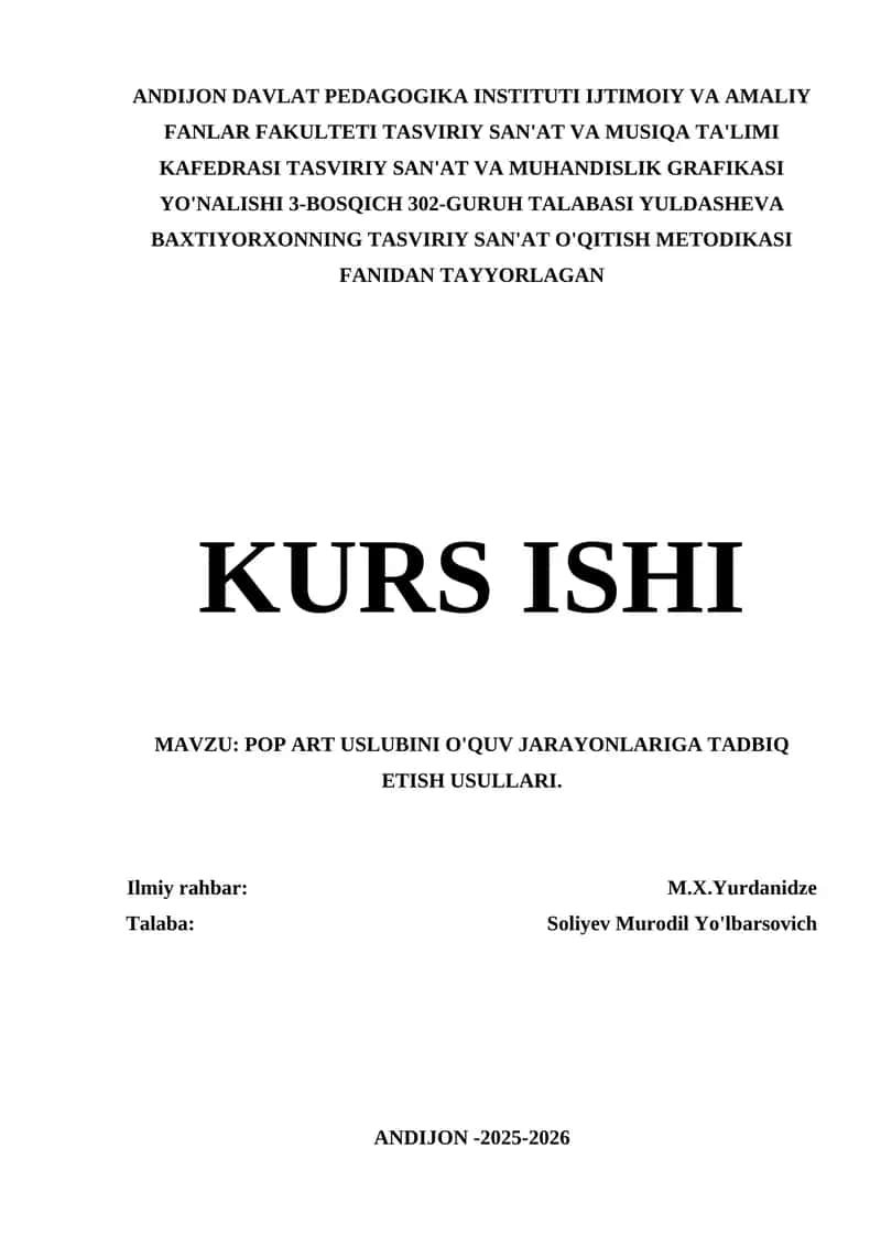 POP ART USLUBINI O'QUV JARAYONLARIGA TADBIQ ETISH USULLARI 1
