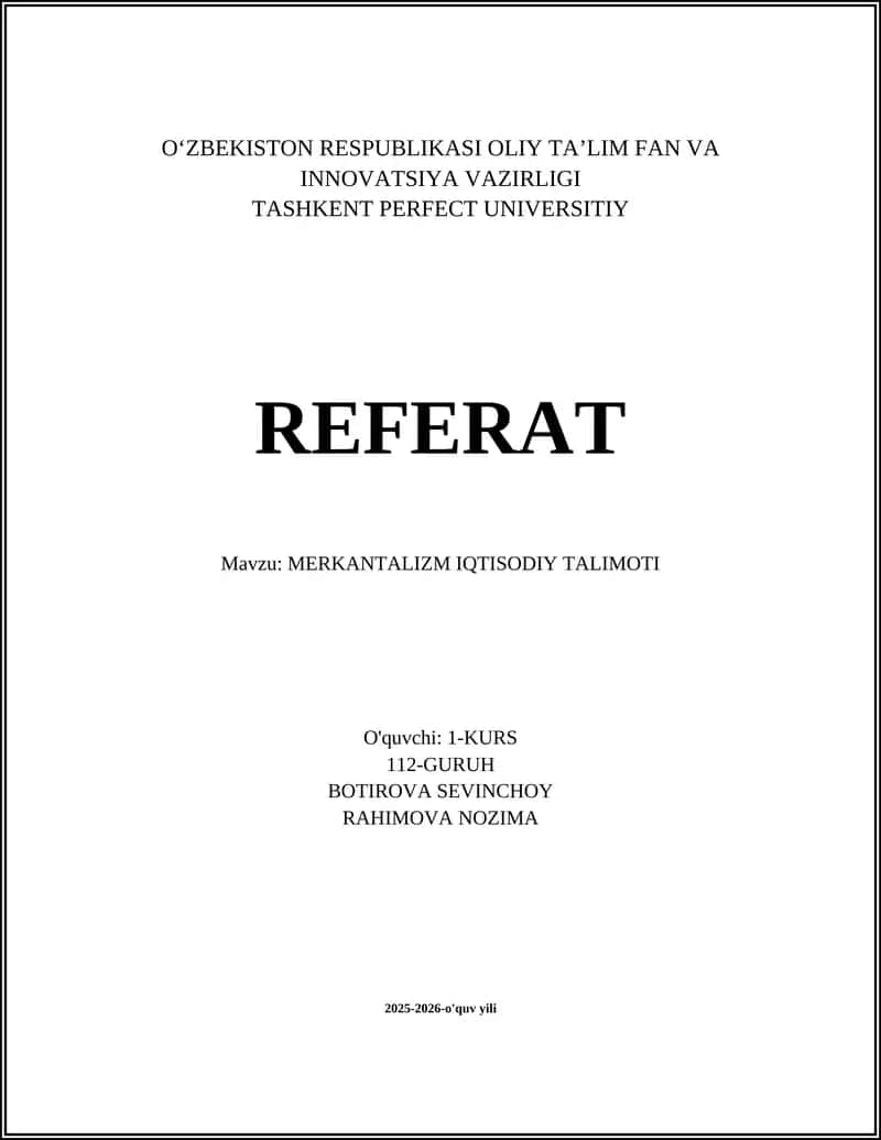 MERKANTALIZM IQTISODIY TALIMOTI 1