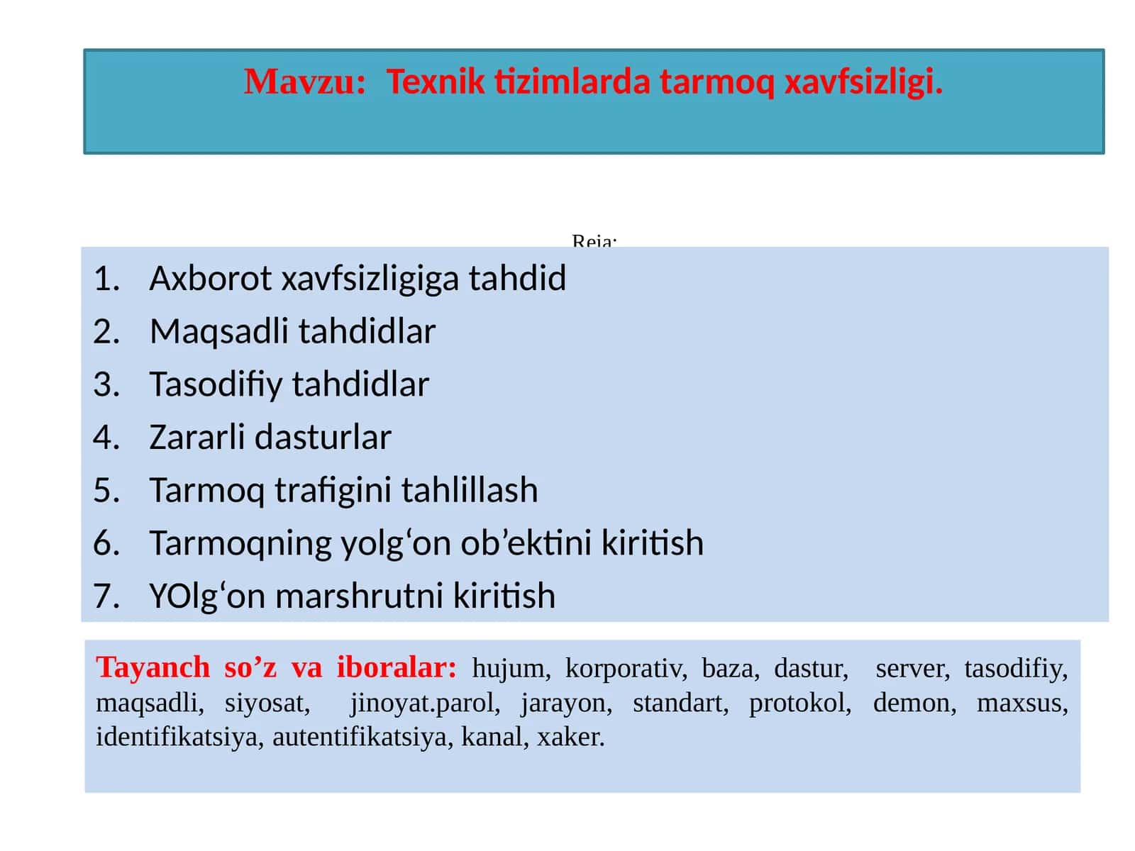 Texnik tizimlarda tarmoq xavfsizligi 1