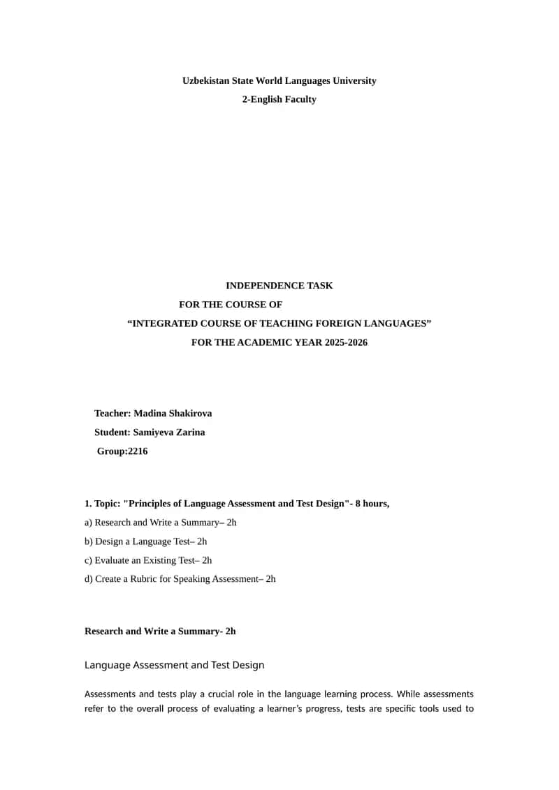 Principles of Language Assessment and Test Design 1