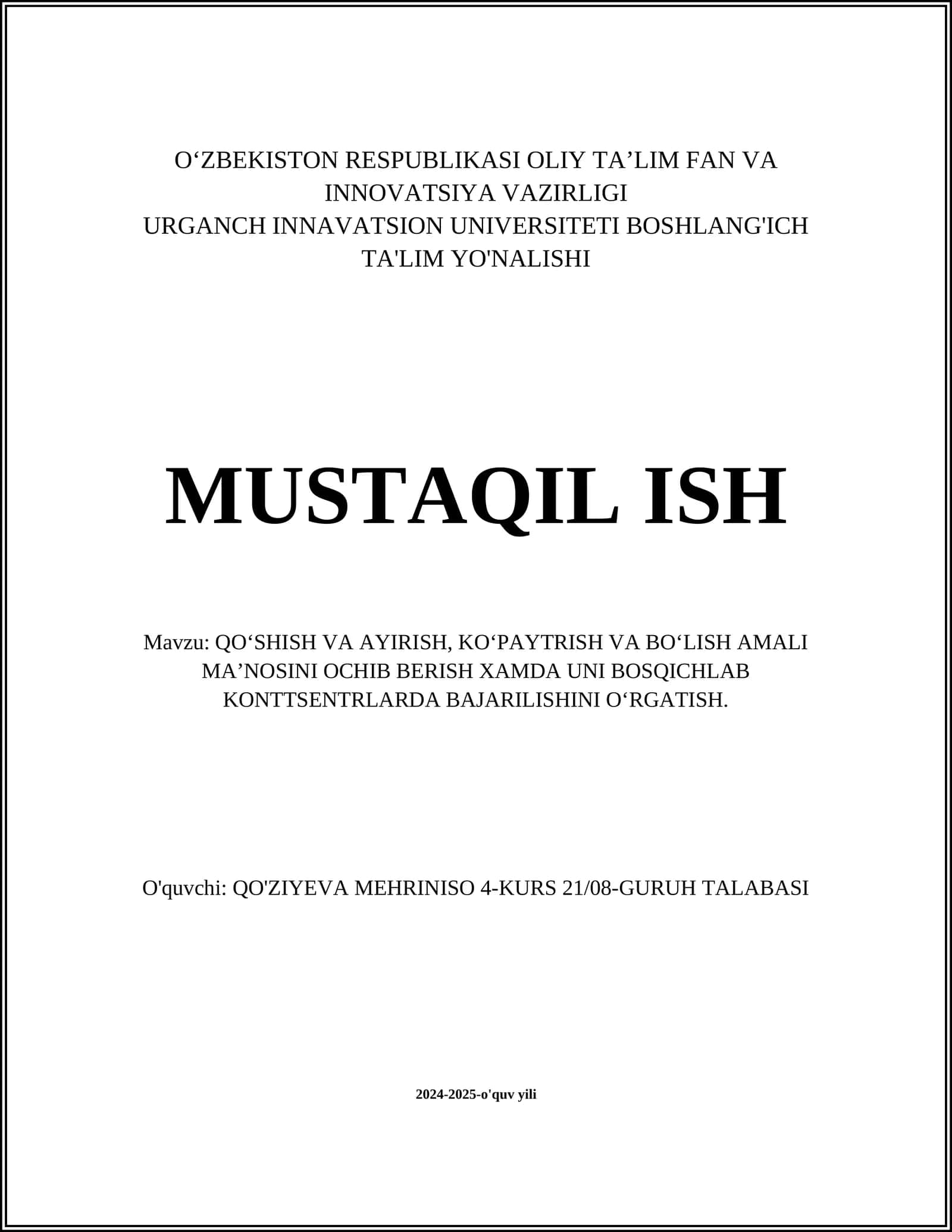 Qo‘shish va Ayirish Amallari Asoslari 1