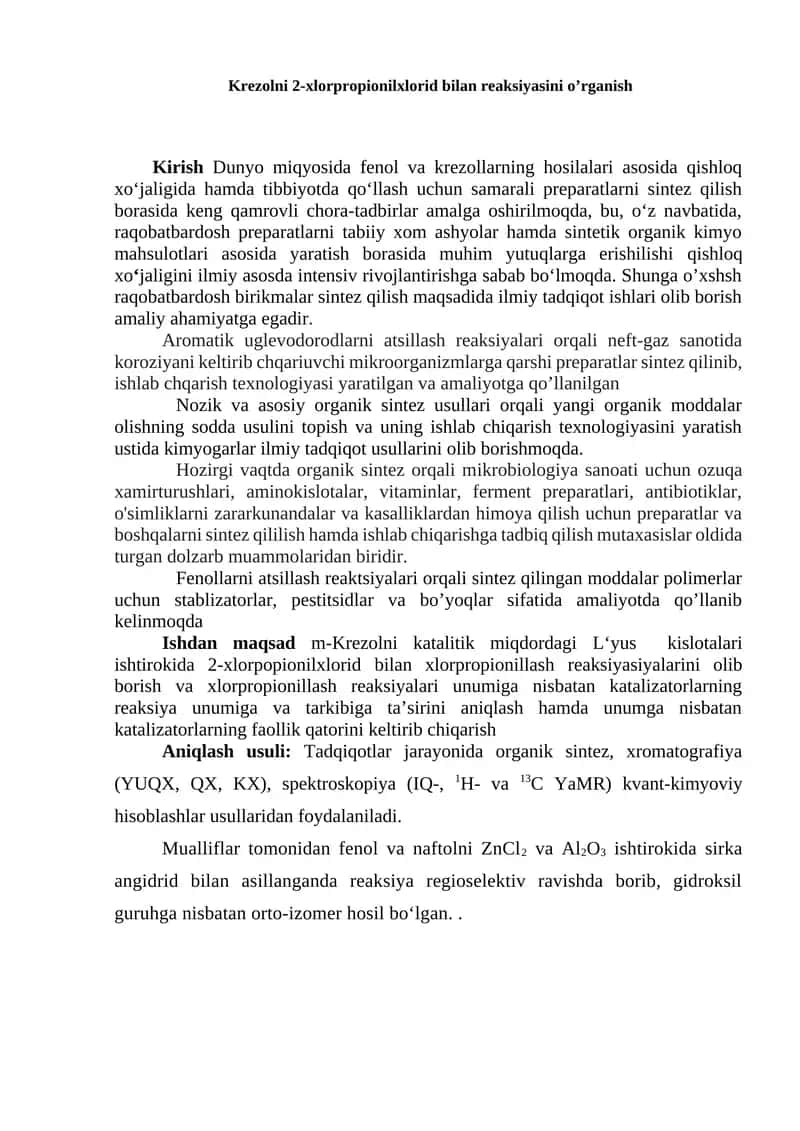 Nozik va asosiy organik sintez usullari 1